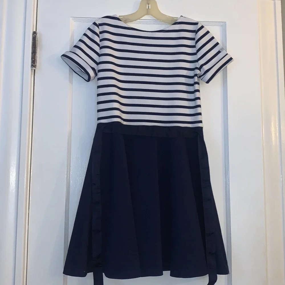 POLO Ralph Lauren Navy and White Striped Dress 12-14 EUC